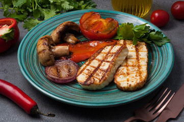 grilled vegetables and cheese as a side dish for meat and fish dishes