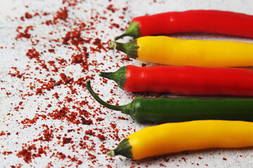 Different types of hot spicy pepper