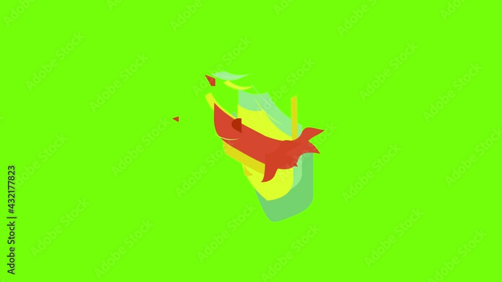Poster shield with red ribbon icon animation cartoon object on green screen background