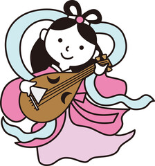 Vector illustration of Benzaiten playing the pipa