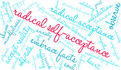 Radical Self-Acceptance Word Cloud on a white background. 