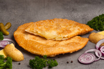 hot cheburek with alternative filling: mashed potatoes