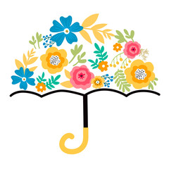 Umbrella with flowers, Spring vector illustration art.
