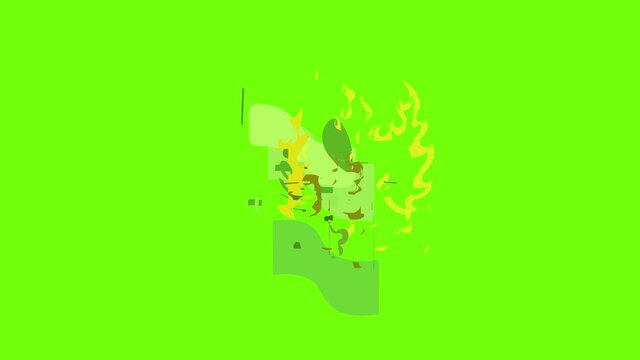 Dollar in fire icon animation cartoon object on green screen background