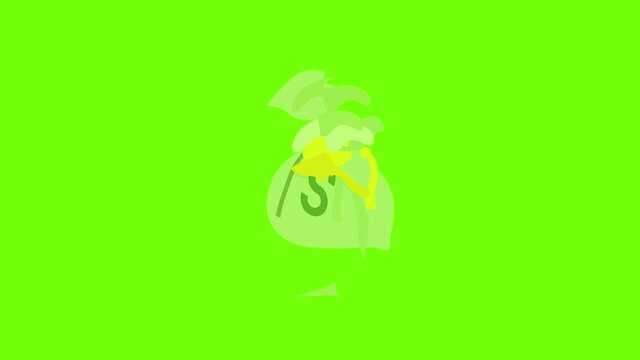 Money bag icon animation cartoon object on green screen background