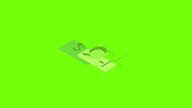 Dollar bancnote icon animation cartoon object on green screen background
