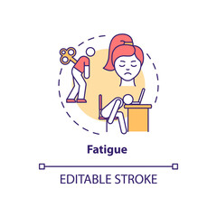 Fatigue concept icon. Air pollution disease idea thin line illustration. Extreme tiredness. Poor air quality. Confusion and disorientation. Vector isolated outline RGB color drawing. Editable stroke