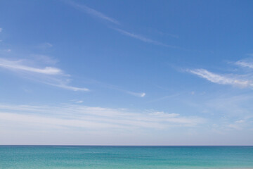 Fototapeta na wymiar Blue sky and azure sea. Seascape and horizon line