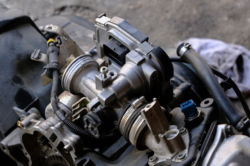 Fototapeta na wymiar Injection system on motorcycle engines, maintenance repair
