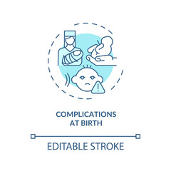Complications at birth concept icon. Hearing loss cause idea thin line illustration. Maternal diabetes. Baby health and development. Vector isolated outline RGB color drawing. Editable stroke