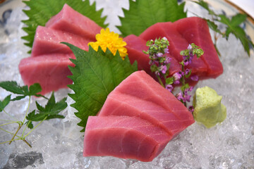 Tuna Sashimi, Put on ice  this popular Japanese set meal
