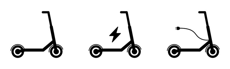 Electric Scooter Icon Set. Collection of E-Scooter Icon Illustration. Vector Flat Icons of Escooters Green Eco-Friendly Transportation Scooter - obrazy, fototapety, plakaty