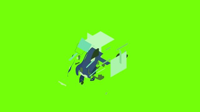 Single car icon animation cartoon object on green screen background