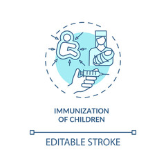 Children immunization concept icon. Hearing loss prevention idea thin line illustration. Preventing mumps and measles. Inoculation. Vector isolated outline RGB color drawing. Editable stroke