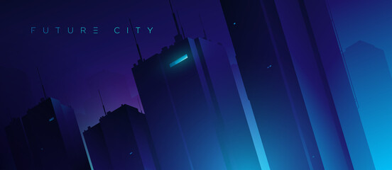 Futuristic night city. Cyberpunk and retro wave style illustration © UNICRO