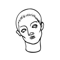 female face in antique style - doodle black ink drawing. female antique bust concept, female head sculpture