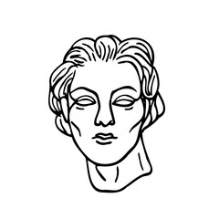 portrait of a woman with hairstyle in ancient style - one line vector drawing. female head antique sculpture of woman vector doodle drawing