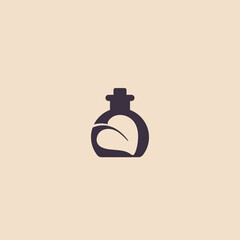 Obraz premium Liquid or serum bottle logo made from natural, organic products. Advertising of injection cosmetology. Design of cosmetics from natural and organic products.Vector illustration. Flat design..