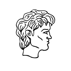 male profile in antique style - doodle black ink drawing. male antique bust concept, male head sculpture