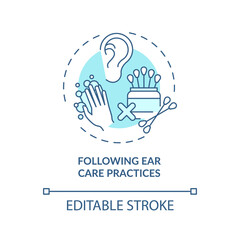 Obraz premium Following ear care practices concept icon. Hearing loss prevention idea thin line illustration. Softening earwax and removal. Vector isolated outline RGB color drawing. Editable stroke