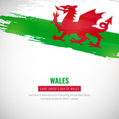 Happy saint davids day of Wales with brush style watercolor country flag background