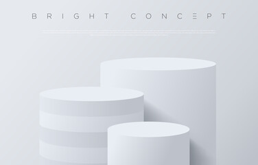 White geometrical shape podium floor concept. Minimalist bright room with pedestal for advertising design, website, presentation, wallpaper, winning celebration commercial etc. Vector EPS