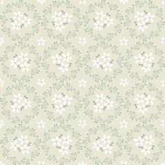 seamless floral wreath pattern beige green and white.eps