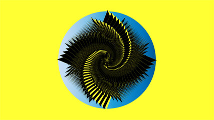 Stairs in a whirlwind of time,stairs that spin in a circle and plunge into the depths.Creative wallpaper with colors yellow,blue and black.