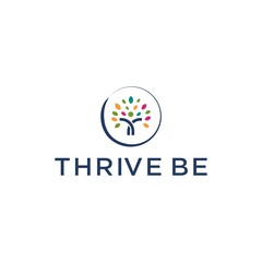 thrive logo design with letter T and leaf vector illustration