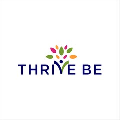 thrive logo design with letter T and leaf vector illustration