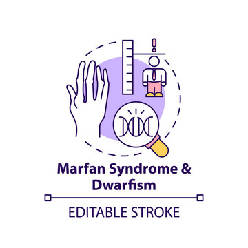 Marfan syndrome and dwarfism concept icon. Chromosome mutation. Health care. Genetic disorder idea thin line illustration. Vector isolated outline RGB color drawing. Editable stroke