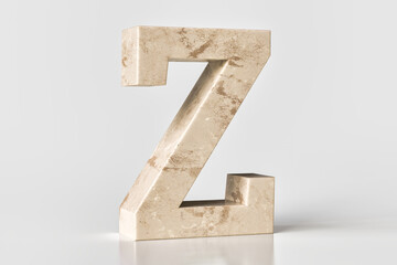 Marbled lettering Z with beige and brown pattern. Set sail champagne 2021 trend color inspiration. High quality 3d rendering.