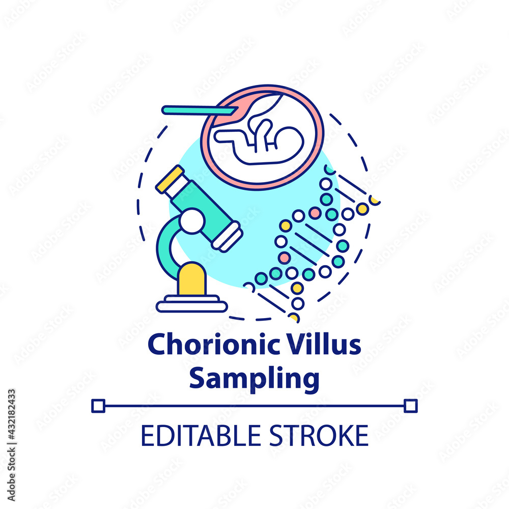 Poster chorionic villus sampling concept icon. cvs for prenatal testing. genetic inheritance examination id