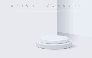 White geometrical shape podium floor concept. Minimalist bright room with pedestal for advertising design, website, presentation, wallpaper, winning celebration commercial etc. Vector EPS
