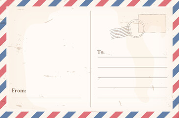 Empty vintage postcard back.  Postage stamp. Vintage travel card design. Vector stock