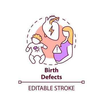 Birth defects concept icon. Baby with neural disorder. Pregnancy risk. Down syndrome. Genetic disease idea thin line illustration. Vector isolated outline RGB color drawing. Editable stroke
