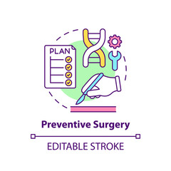 Preventive surgery concept icon. Prophylactic procedure. Physical care. Genetic disease treatment idea thin line illustration. Vector isolated outline RGB color drawing. Editable stroke