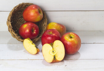 Apple put on wooden timber board,