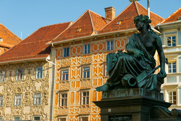 City facades and sightseeing in Graz / Austria at sunset. Travel and holiday concept.