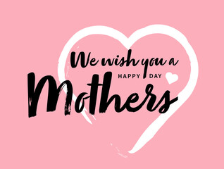 Pink and black mothers day wish, minimal greeting card layout for woman, mom. White heart shape with white stroke brush