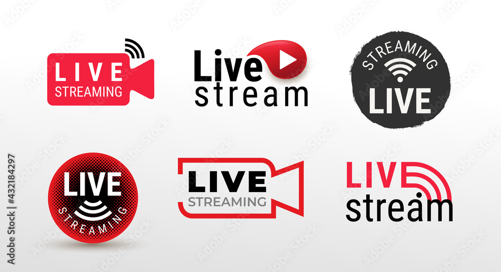 Poster set of symbols live streaming. flat vector and buttons of live streaming, broadcasting, online strea