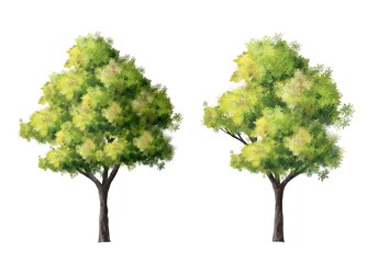 Collection of abstract watercolor tree side view isolated on white background  for landscape and architecture layout drawing, elements for environment and garden