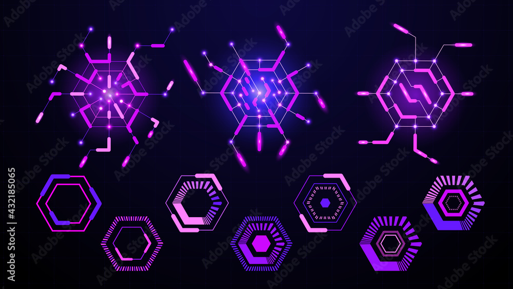 Poster vector technology background. elements and icons of futuristic user interface in hud style. modern d