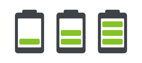 Battery load icons set, vector illustration. Flat style. Web design.