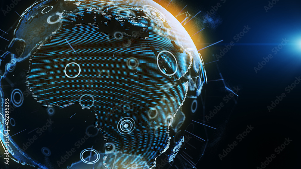 Aufkleber blue earth digital technology, business and communications background. animation of the earth globe 