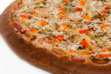 Delicious pizza isolated on white background, closeup