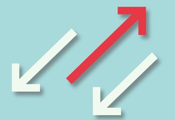 Arrow pointing up over blue background, success or growth concept