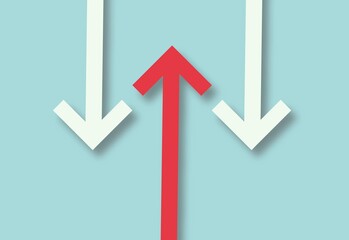 Arrow pointing up over blue background, success or growth concept