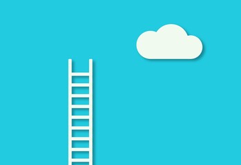 White ladder leaning against pastel blue wall minimal career, opportunity or goal concept