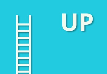 White ladder leaning against pastel blue wall minimal career, opportunity or goal concept